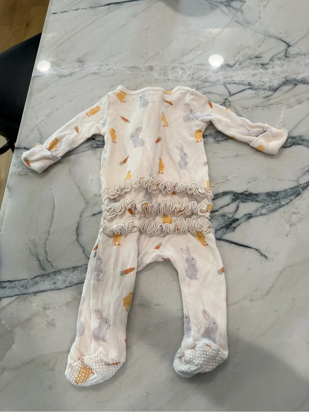 Caden Lane Cream Footie with Yellow Chick & Gray Bunny Print
